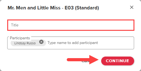 Title box and Continue button identified as described
