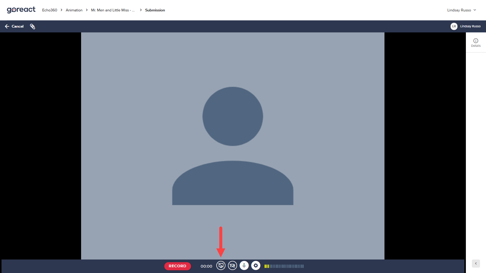 Create Video screen with Share Screen button identified as described