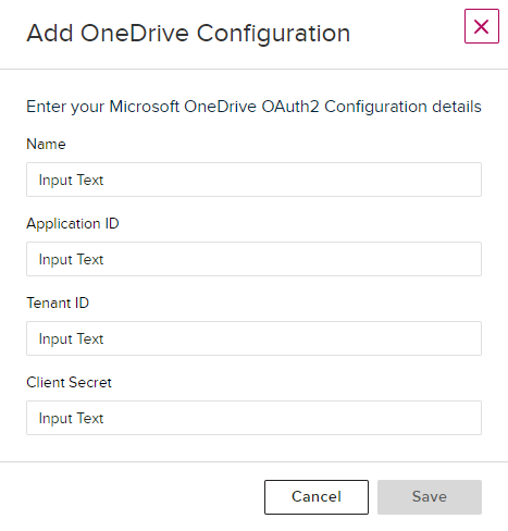 OneDrive configuration modal in Echo360 with fields to hold values from Microsoft Azure as described