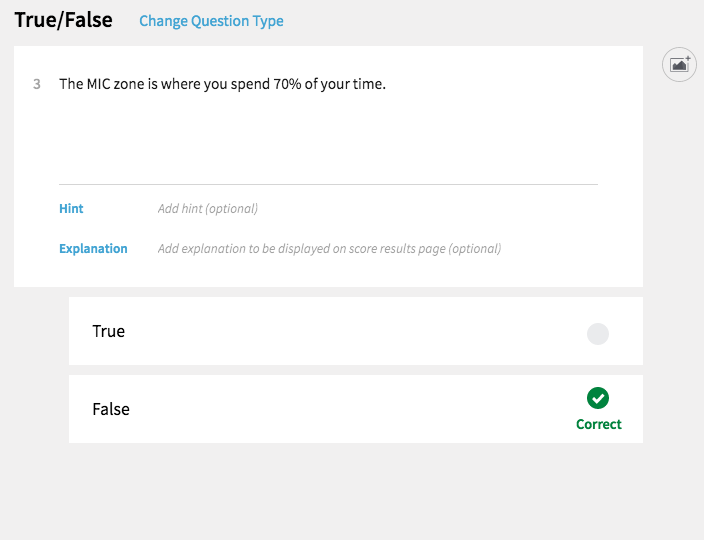 True False question with correct answer set to False