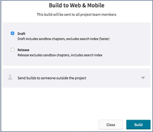The draft and release build modal