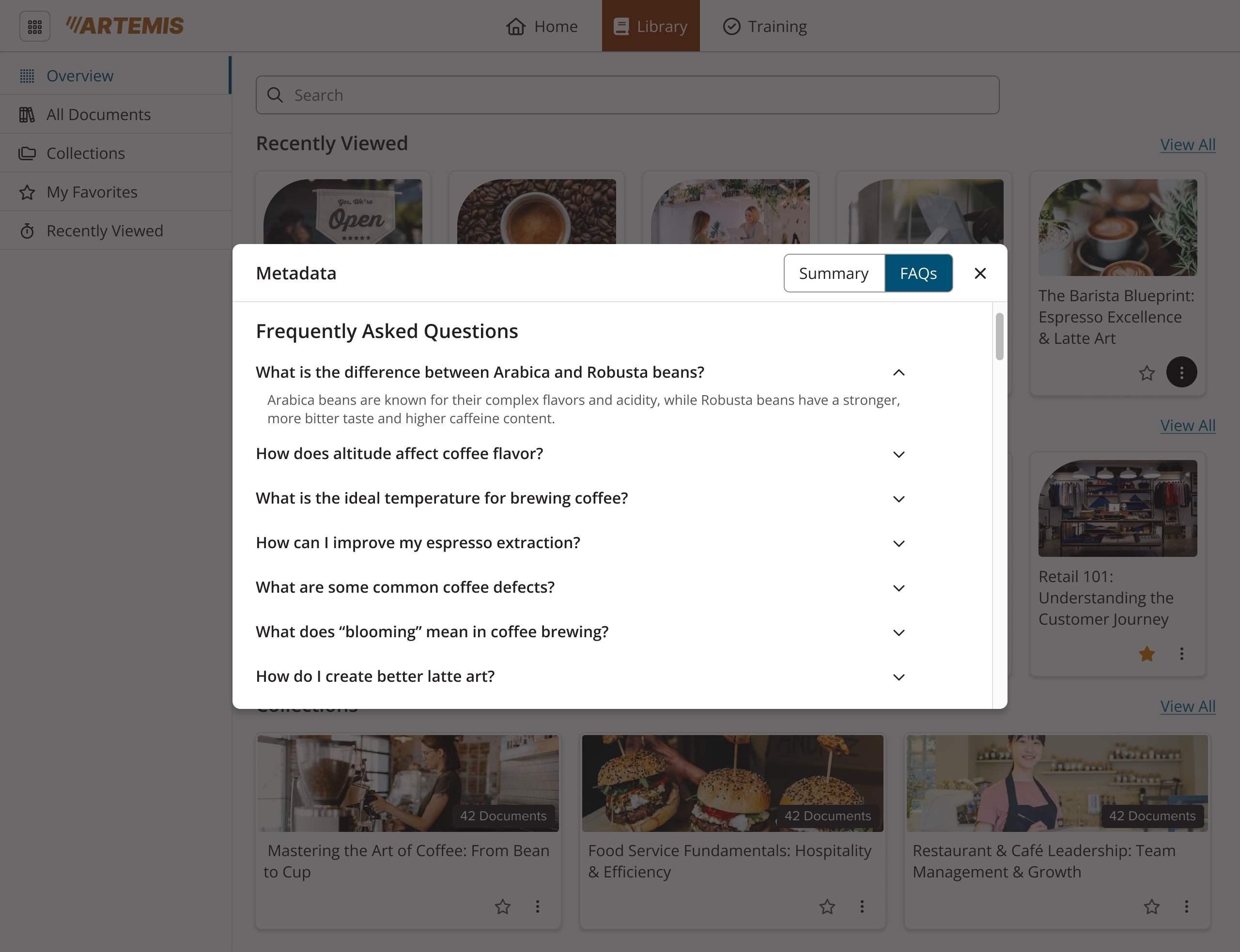 FAQs tab of the Metadata modal