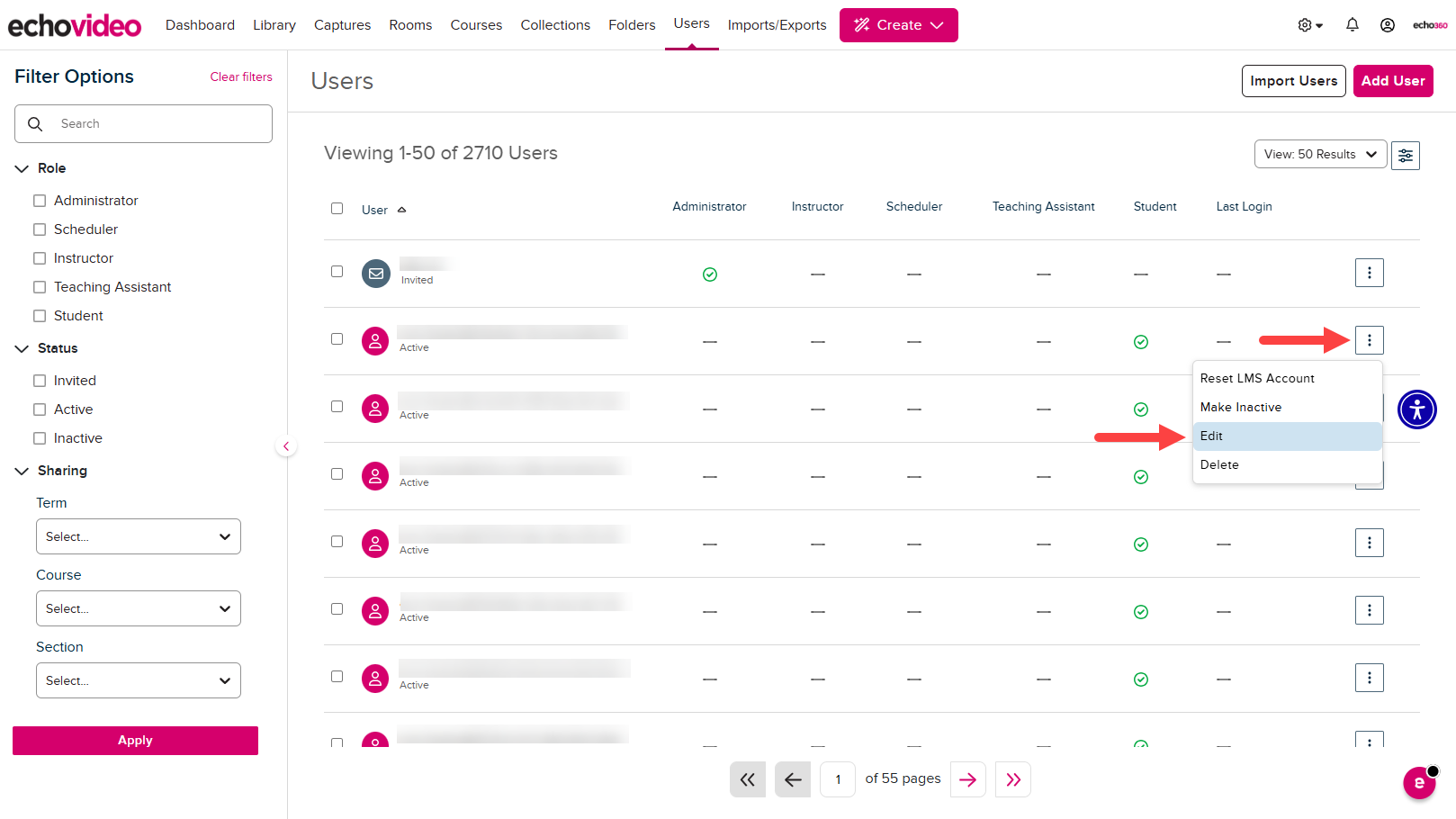 User selected and Edit option identified as described