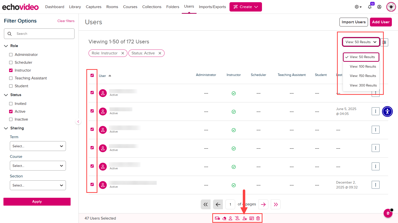 Users selected and Manage Roles and Permissions from menu option identified as described