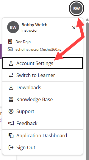 User icon and account settings identified as described