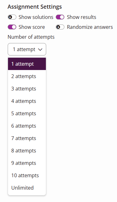 Assignment settings identified as described