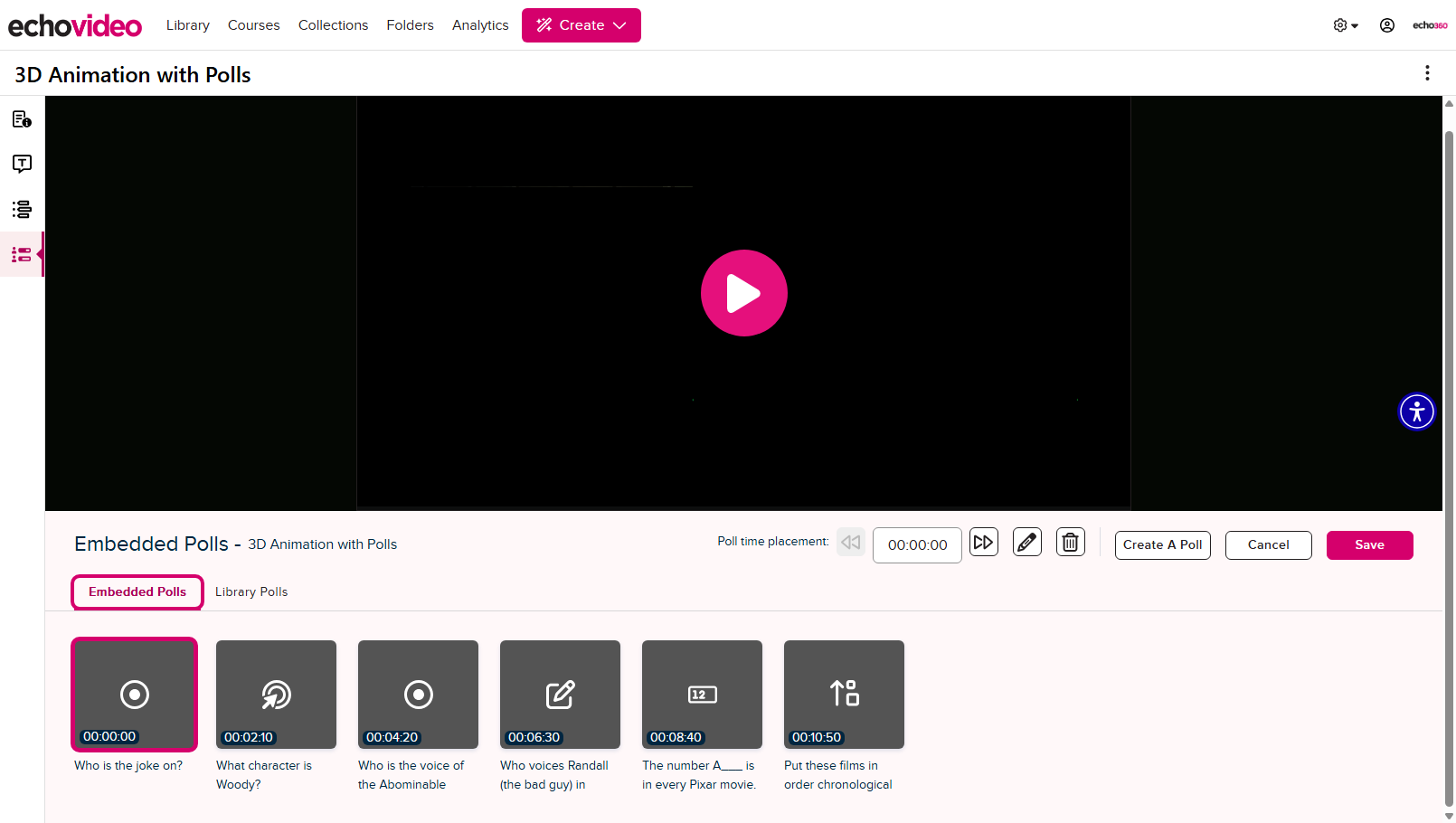 interactive media editor with embedded polls tab identified and shown as described