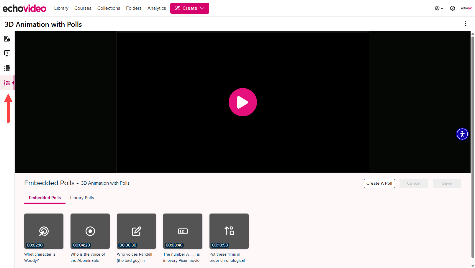 media details page for interactive media with Edit Polls option identified as described