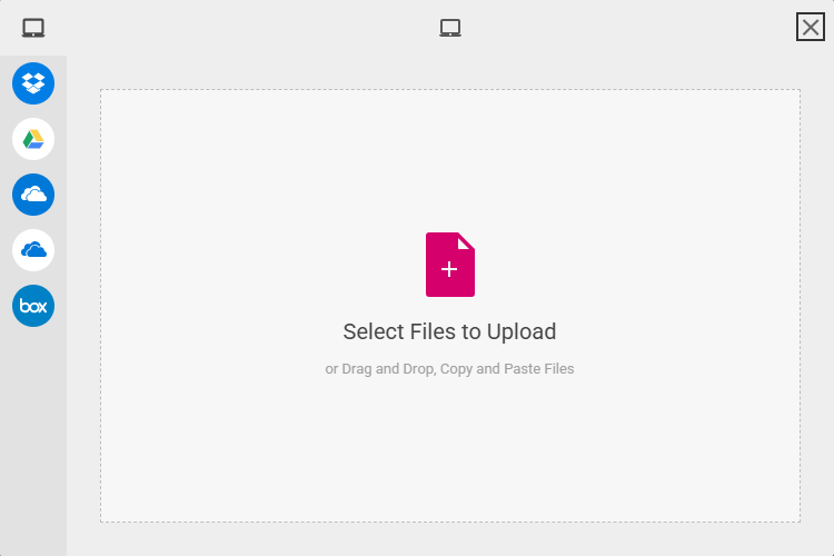 File picker dialog box with options for uploading media from a local or shared drive using steps as described