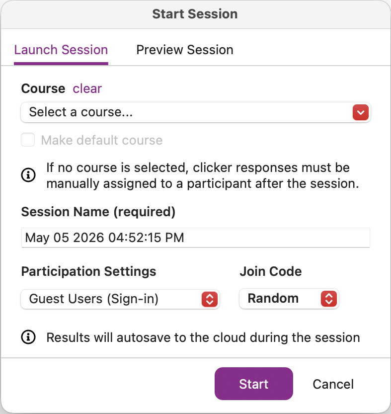 The EchoPoll Companion App Start Class dialog