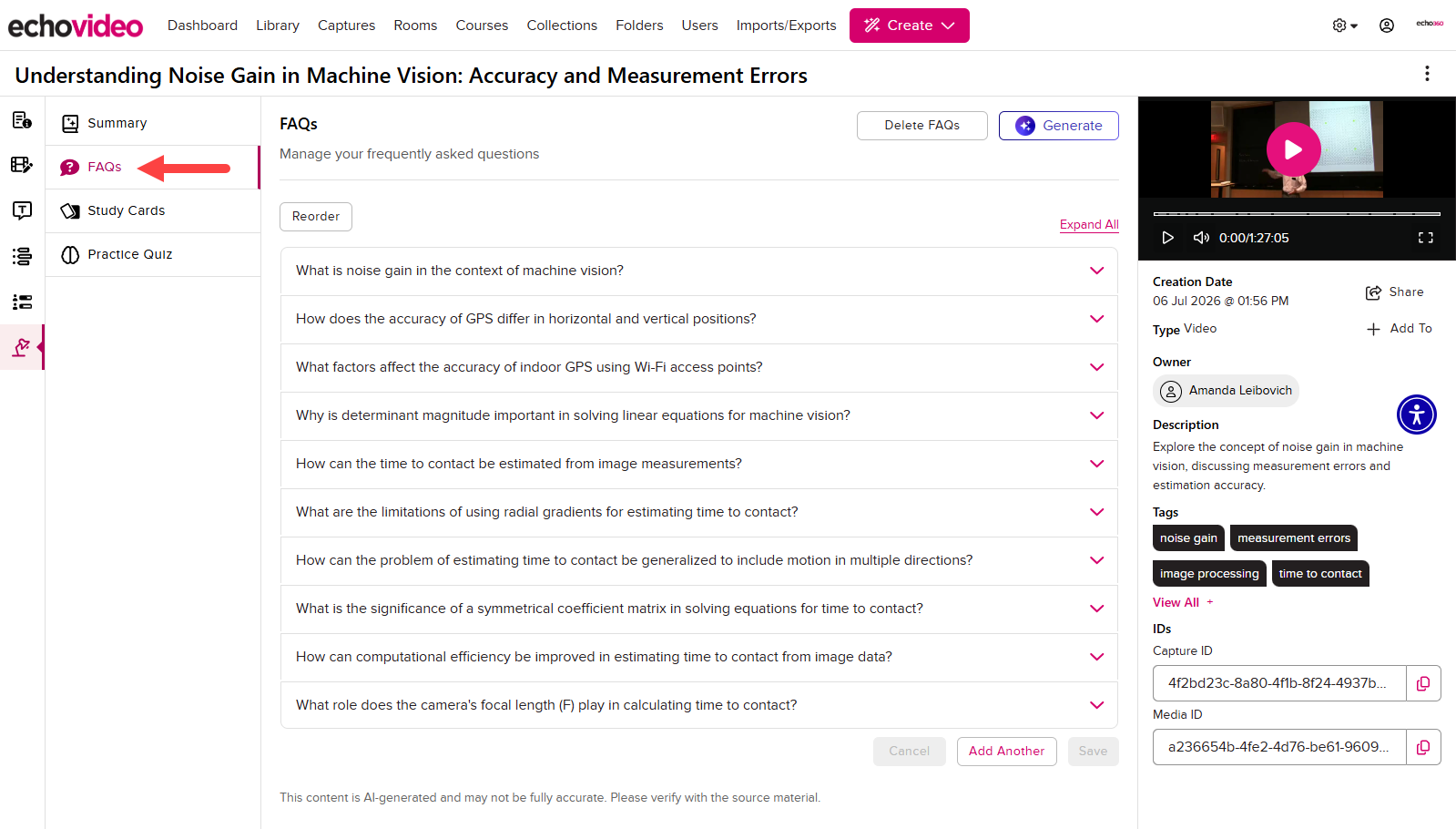 The FAQs tab of Study Aids in Media Details identified as described