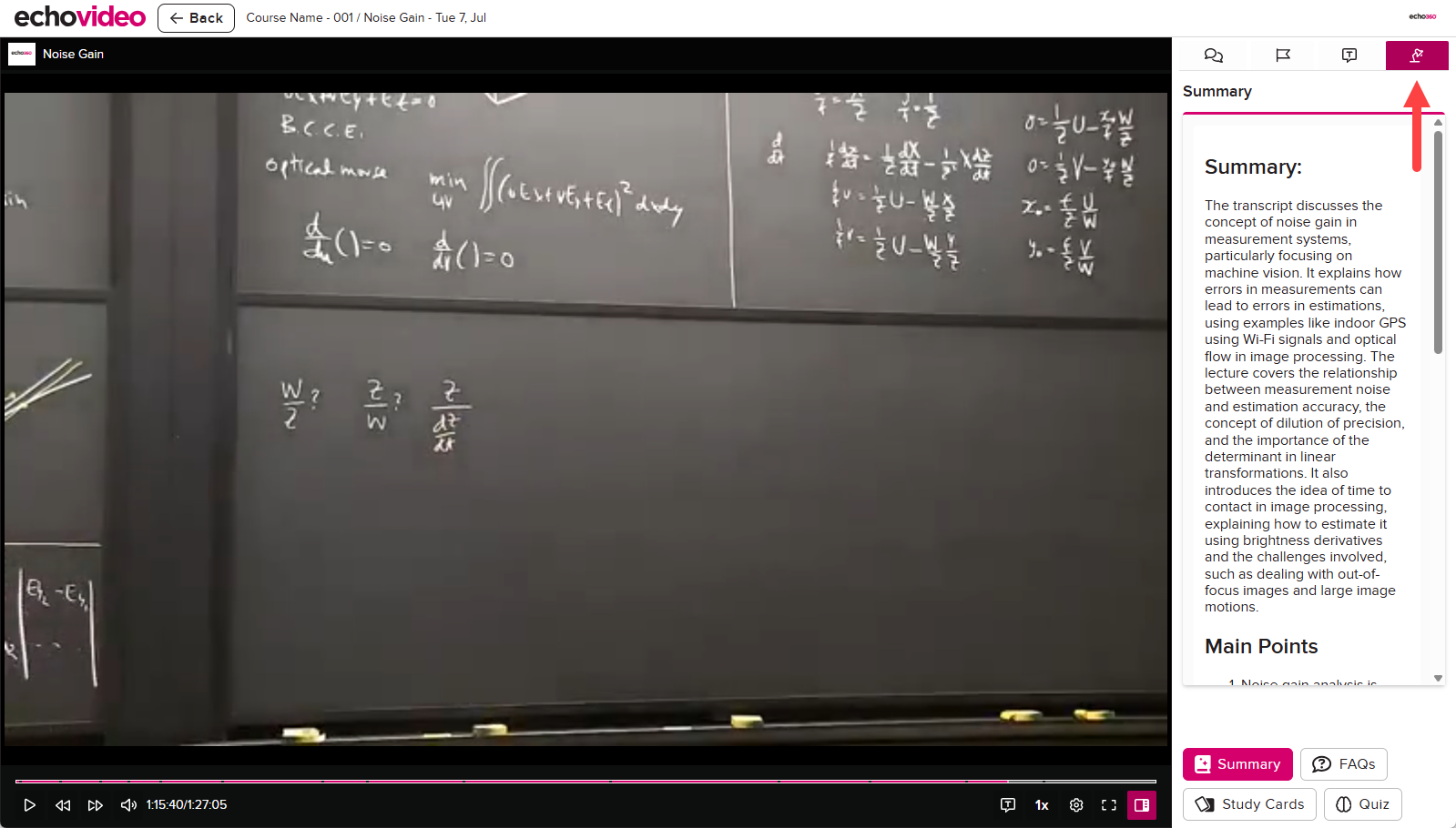 Classroom Player showing the Study Aids icon identified as described