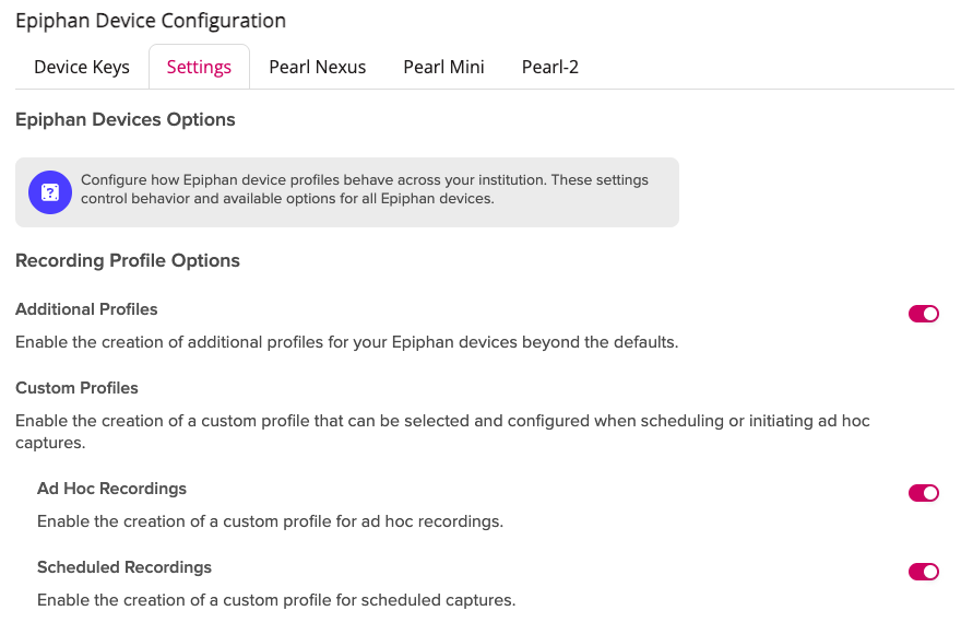 Epiphan Device Configuration Settings