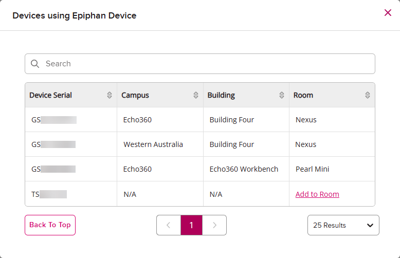 Epiphan Devices with Existing Device Keys options identified as described