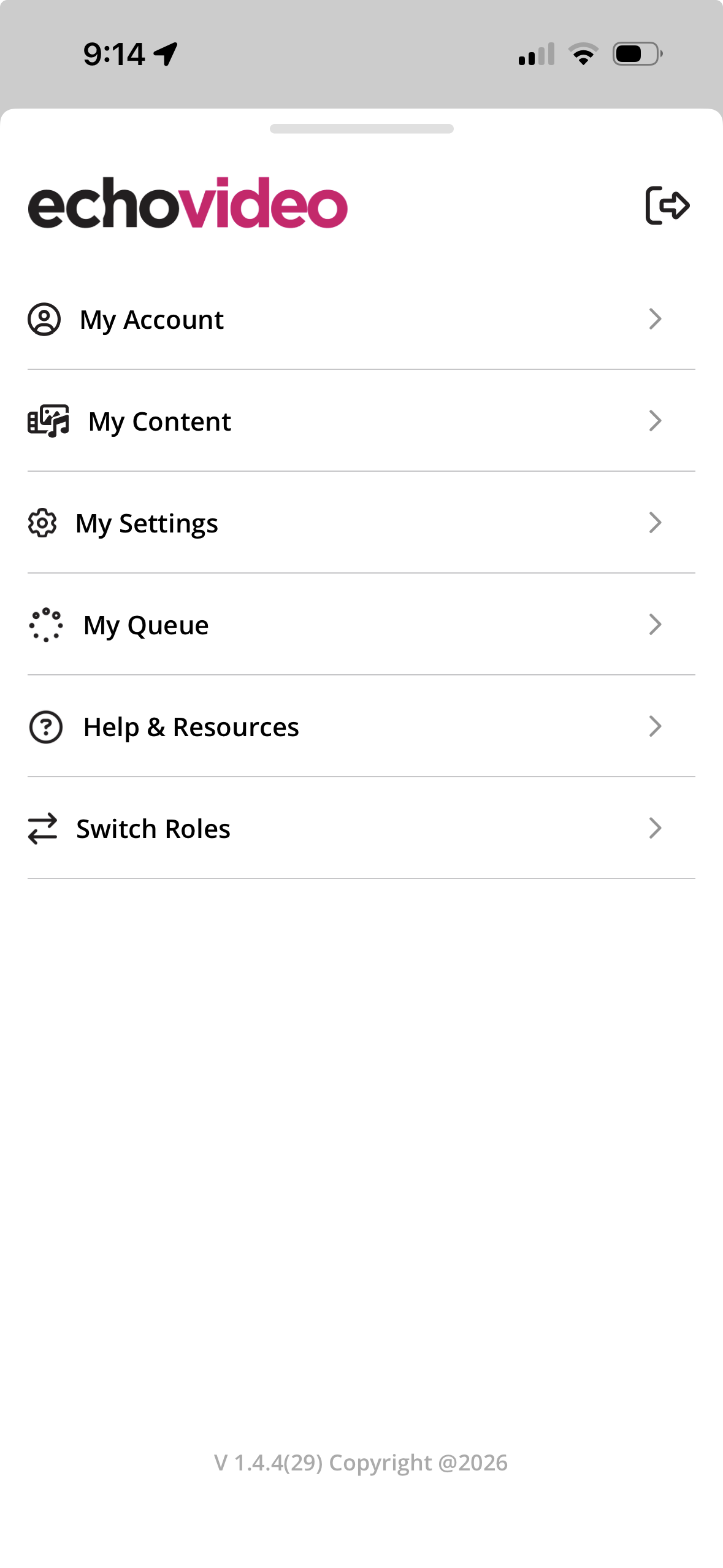 Mobile app user menu showing all options available as described