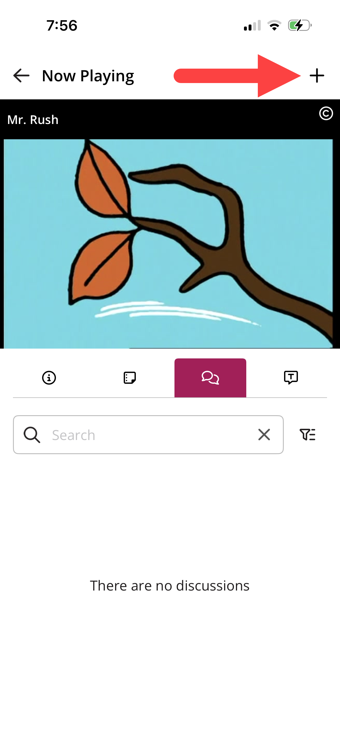 The Discussion tab in a class with the Add Discussion option identified as described