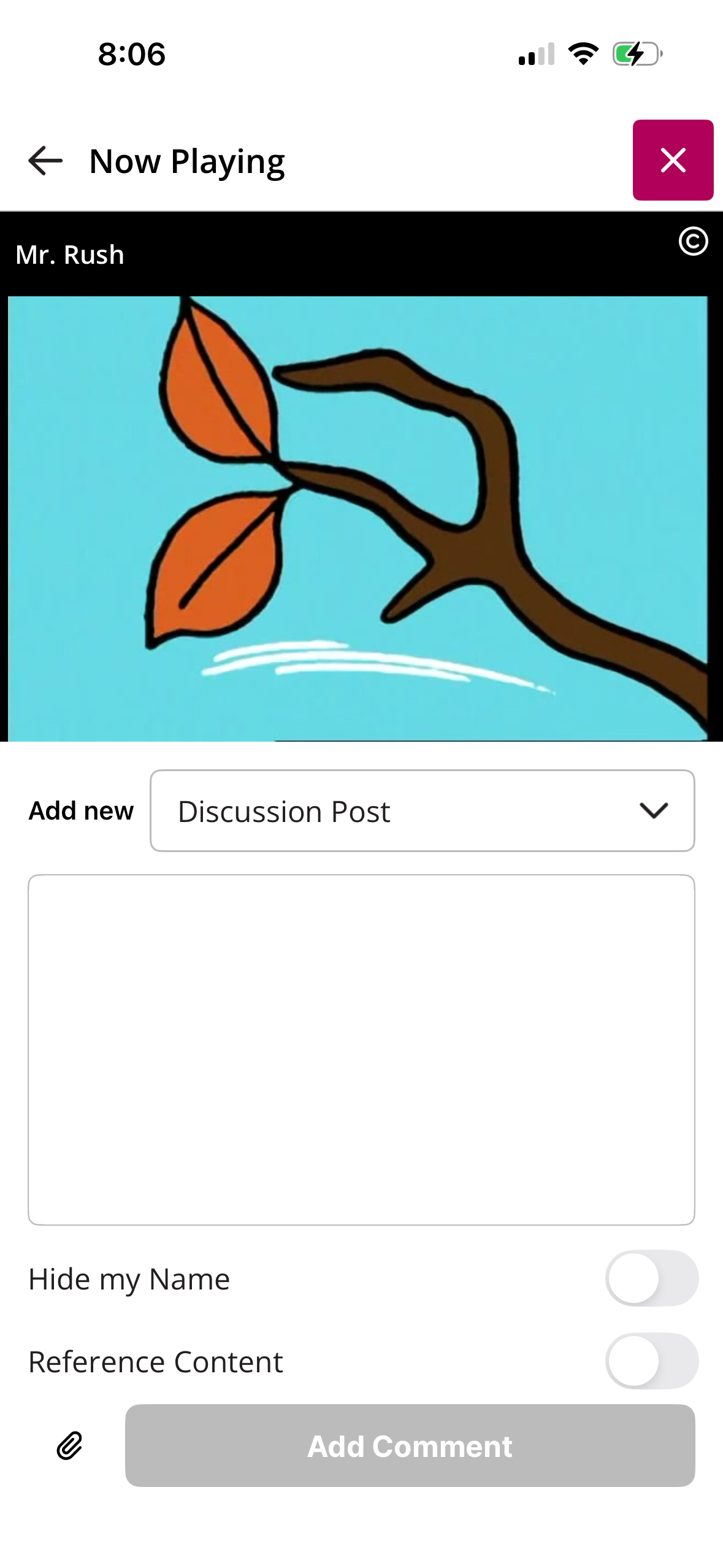 Add New Discussion Post screen with options identified as described