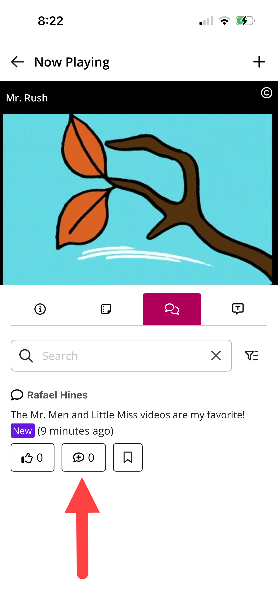 The Discussion tab with a post and the Reply button identified as described