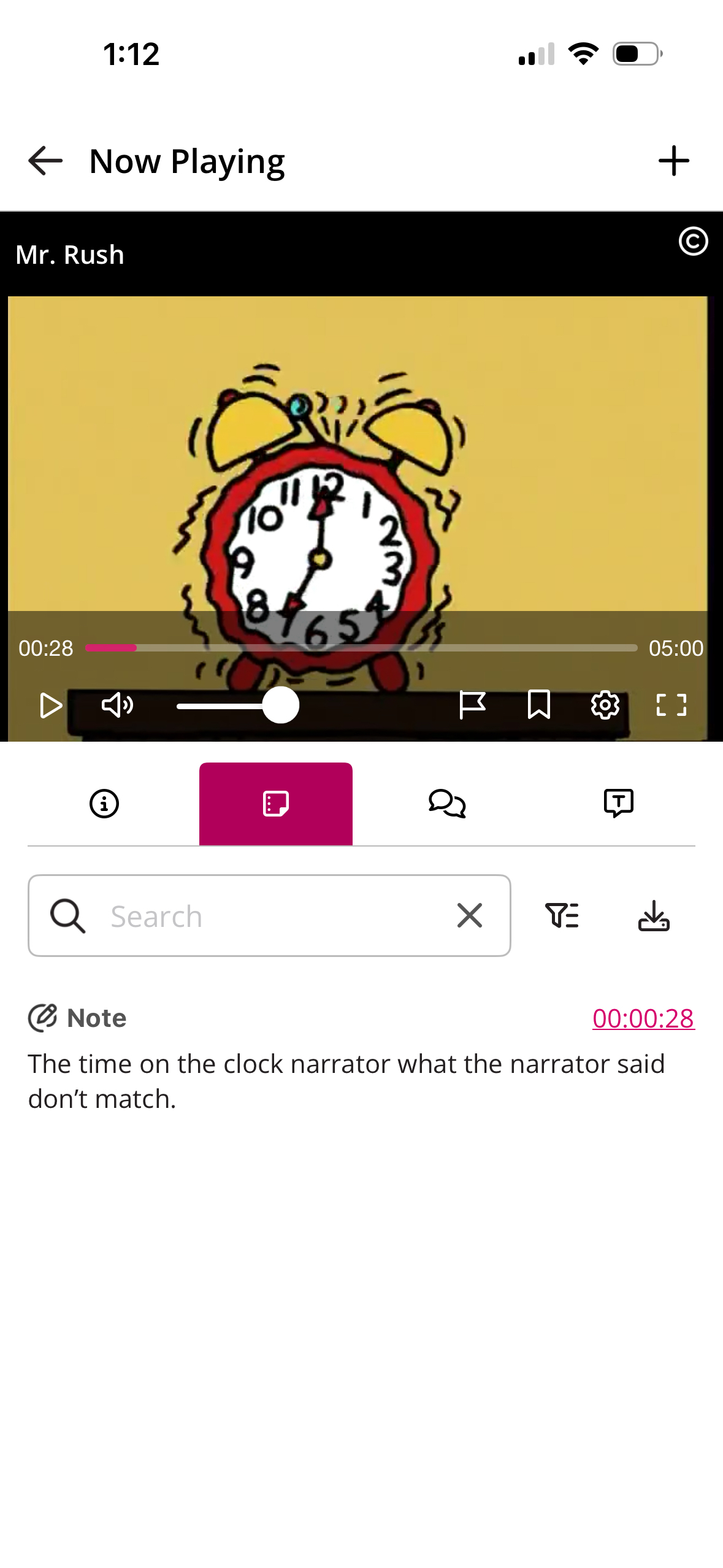 Notes tab showing a posted note as described