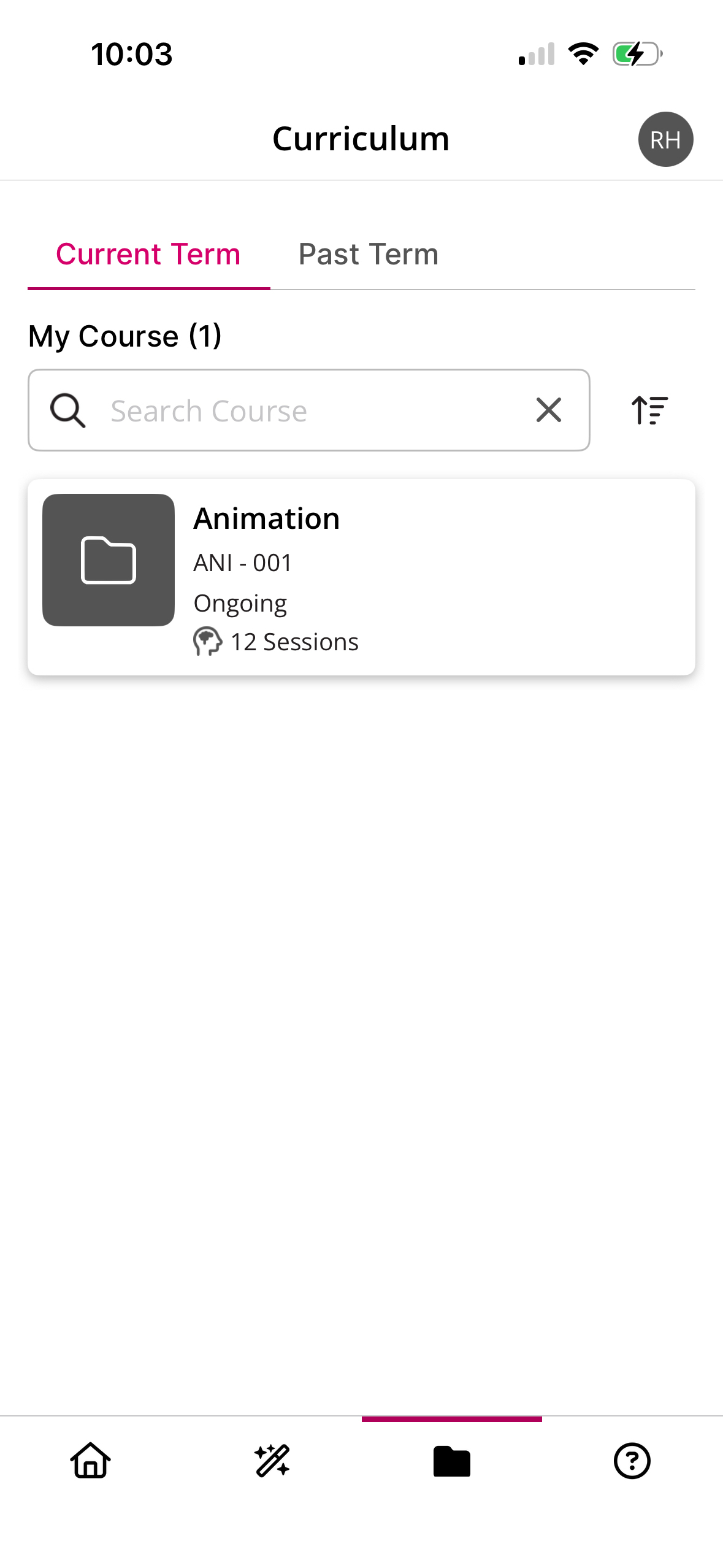 Curriculum Tab showing available Current Terms
