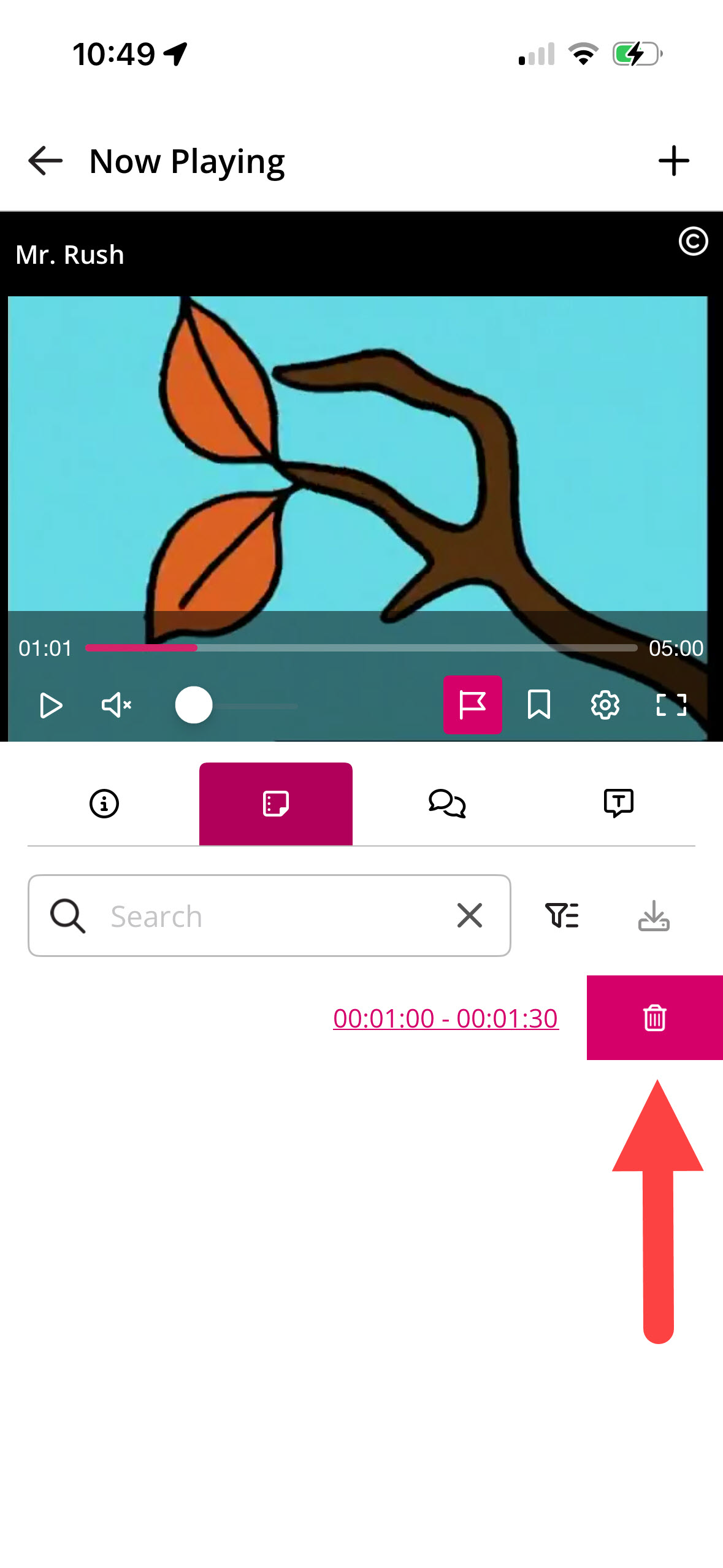 Notes tab showing the Delete option as described