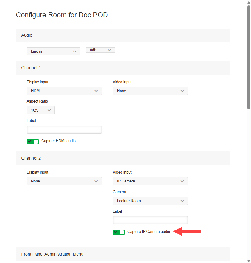 IP Camera selected as the video input