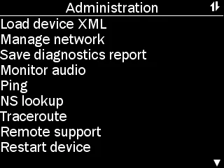 administration menu of the Pod with the list of available actions as described
