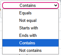Top sections filter parameters list with options as described