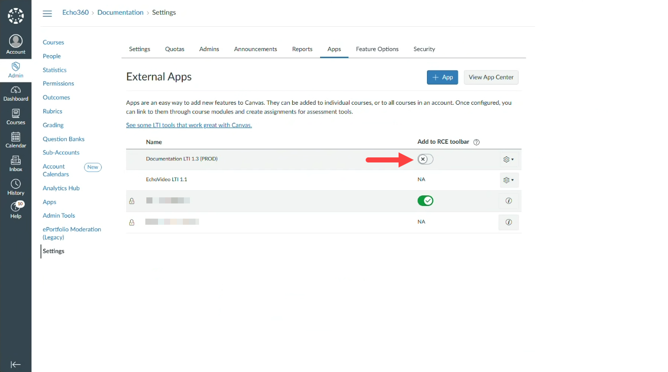 External Apps with Add to RCE toolbar toggle identified