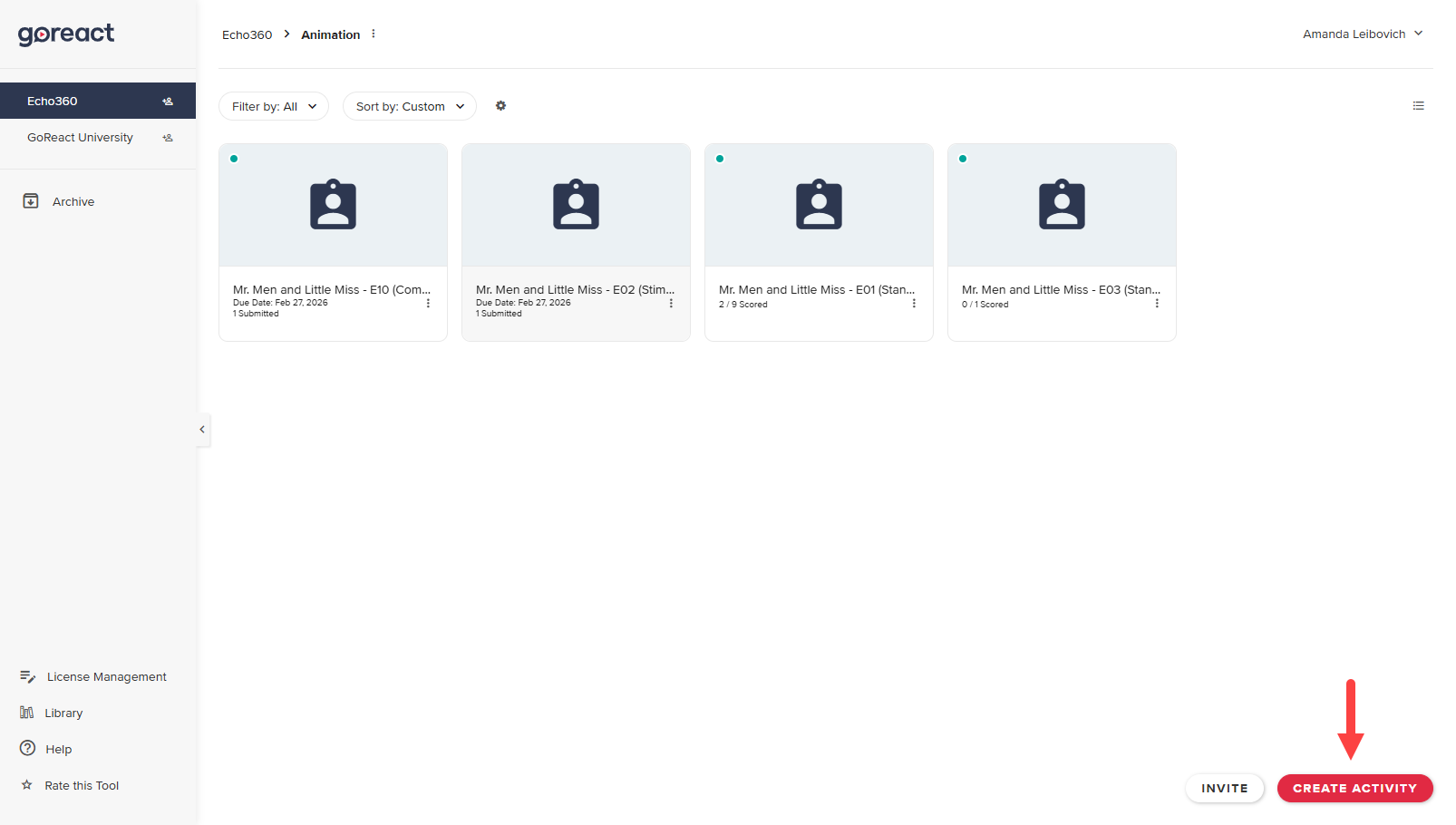 Create Activity button identified as described