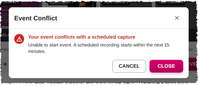 Warning message when the ad hoc capture is less than 15 minutes from the scheduled capture