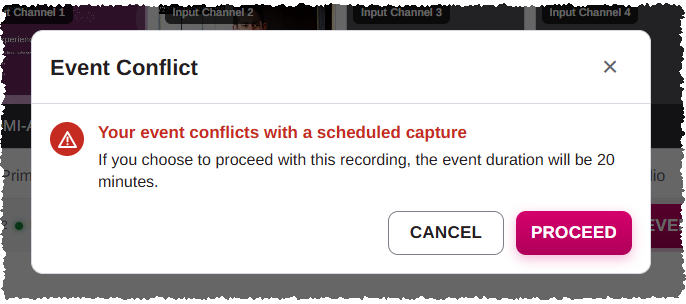 Warning message when the ad hoc capture is more than 15 minutes from the scheduled capture