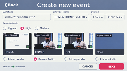 Create Event modal showing all options for event as described