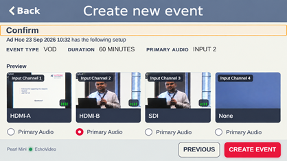 Create Event modal showing all options for event as described