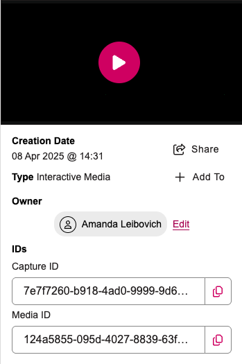 Side panel of the Media Details Page showing Edit option next to media owner