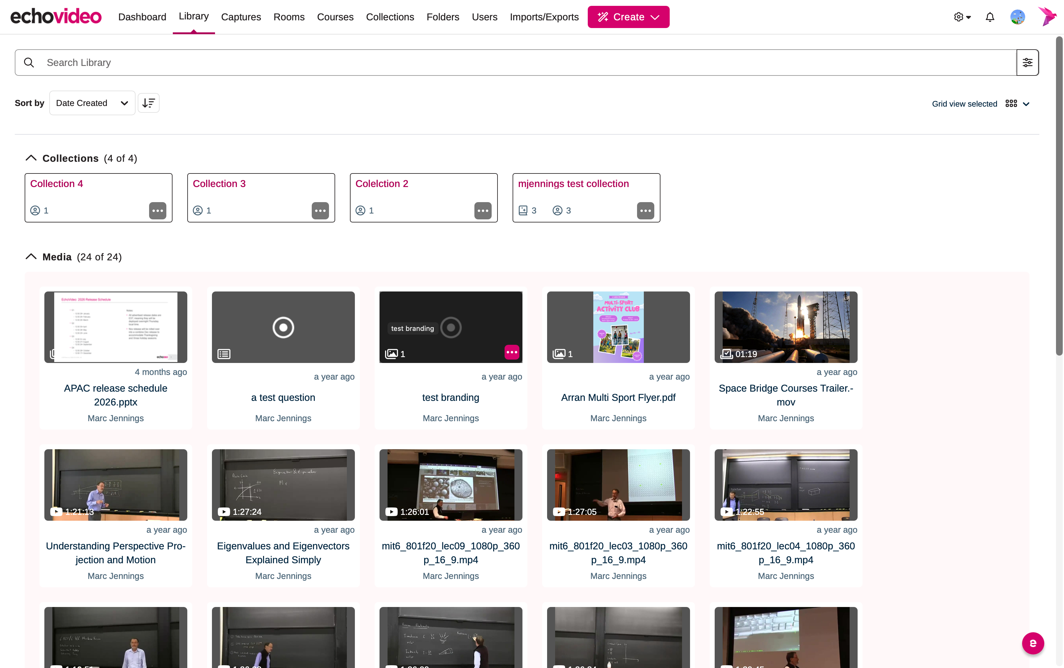 Library page showing library navigation in main menu and an arrow pointing to a media tile for selection as described