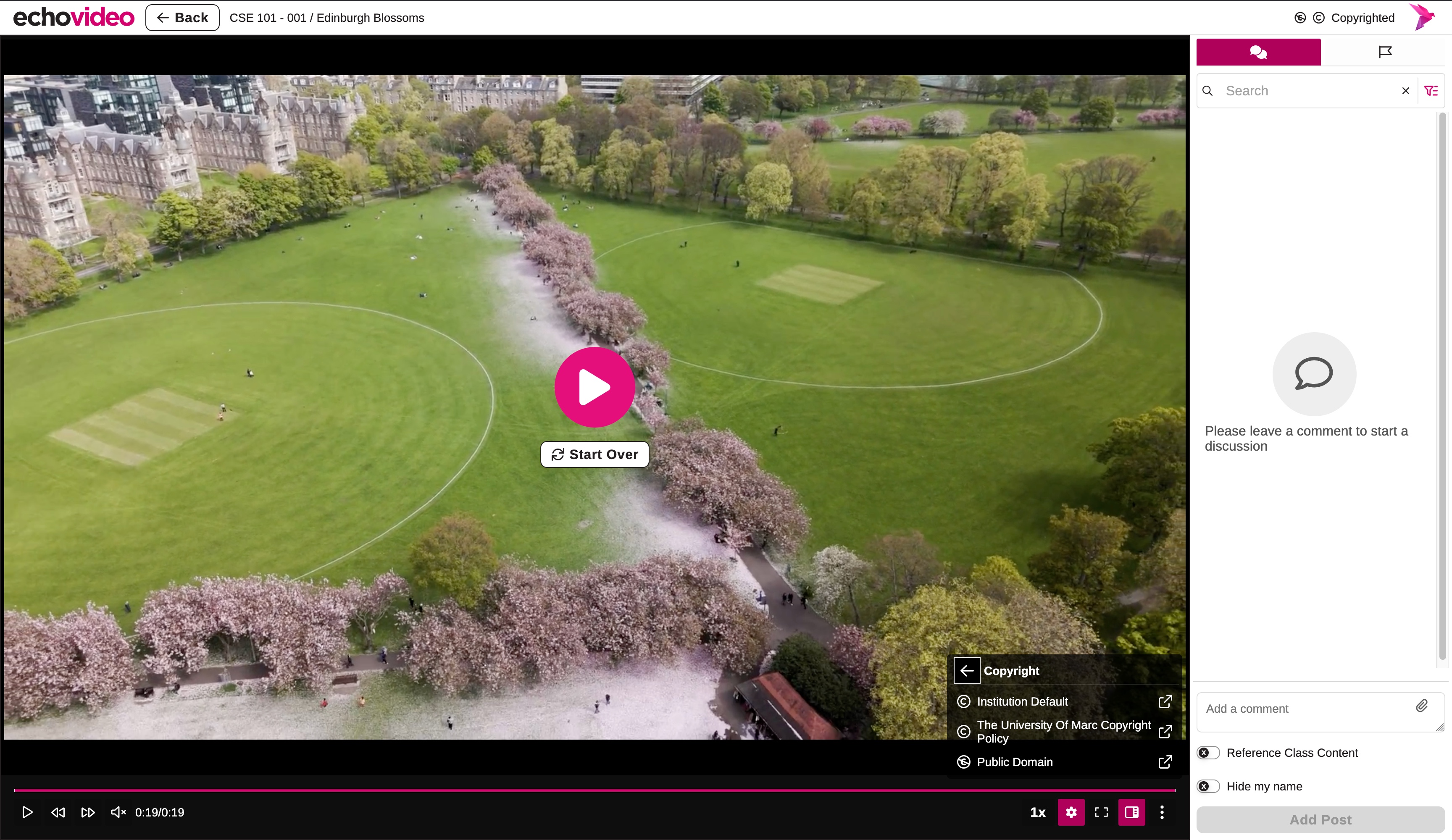 Echo Video Classroom with Copyright indicator identified as described
