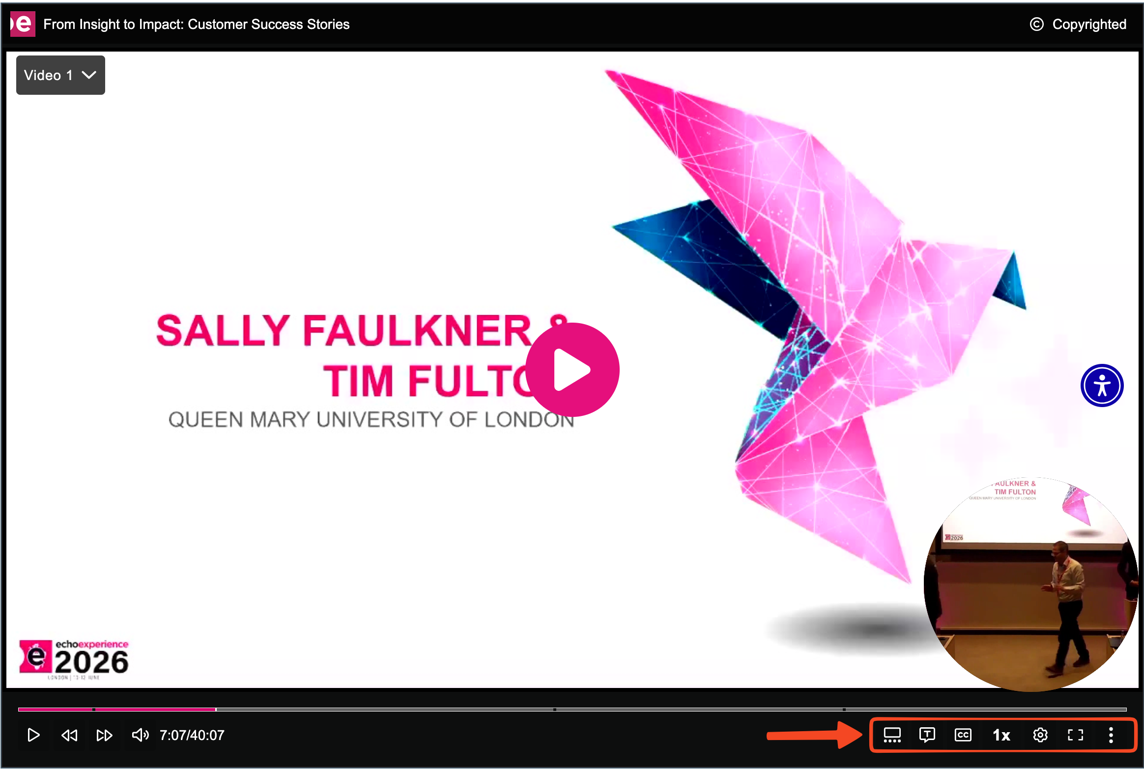 Embedded Media in the New Player showing the right side player controls
