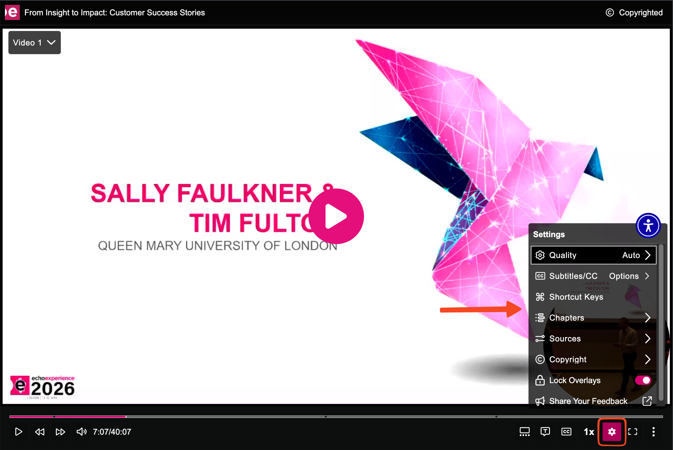 Embedded Media in the New Player showing setting with playback options