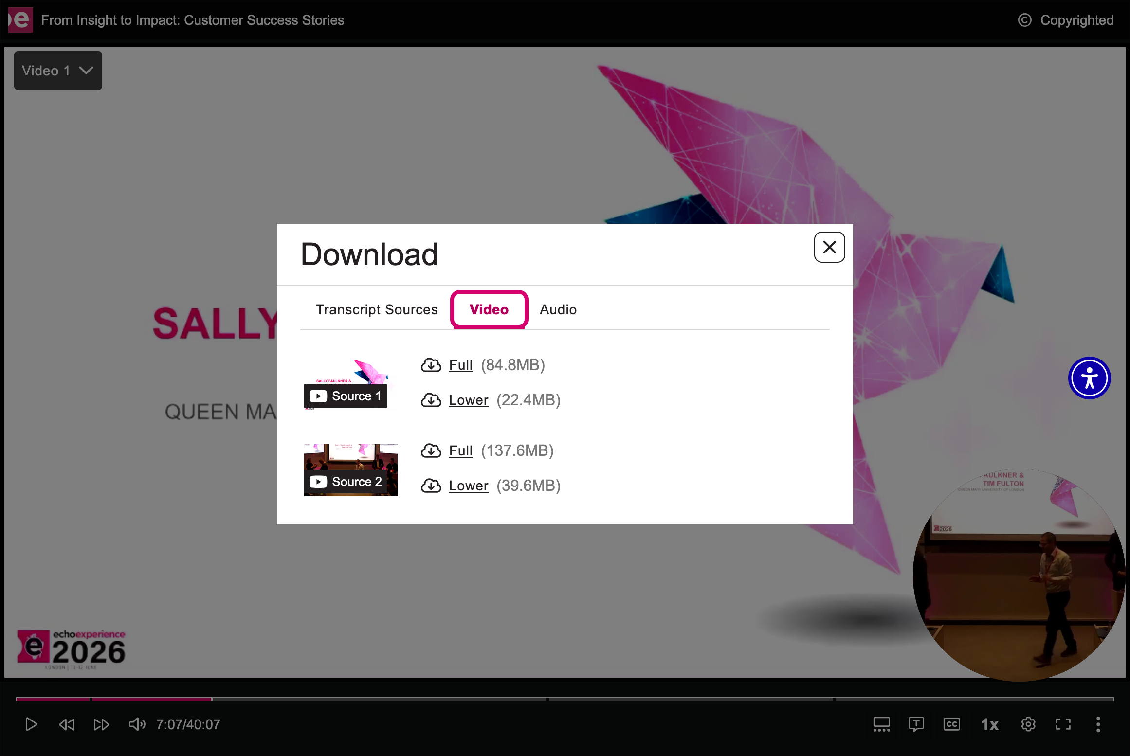 Embedded media with the download option open to Download Video