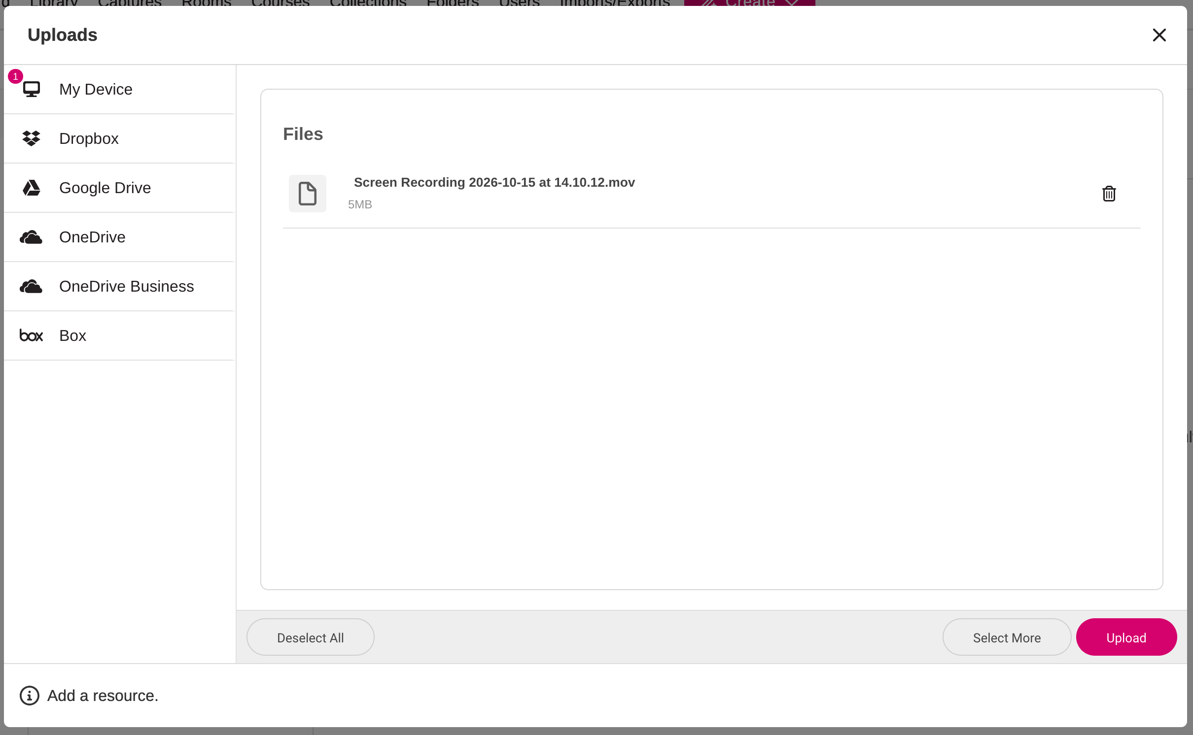 List of files to upload in filestack as described