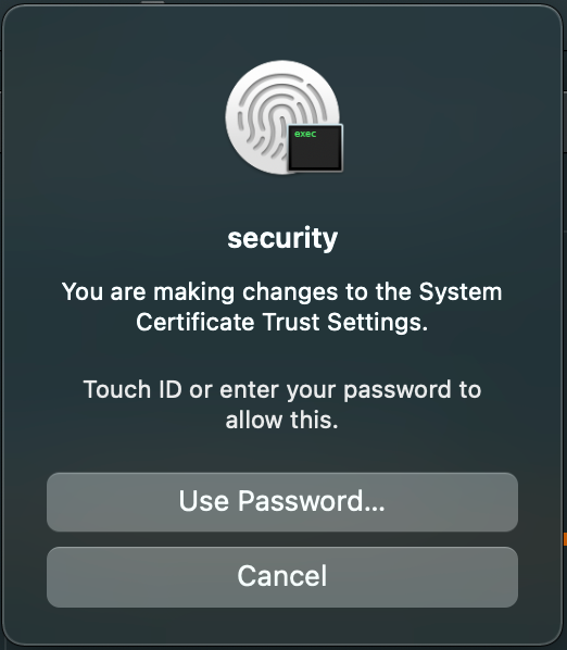 Security notification regarding changes to System Certificate Trust settings for installation as described